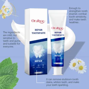 Dentifrice réparateur Oralhoe pour un nettoyage doux, une sensibilité réduite et un blanchiment.