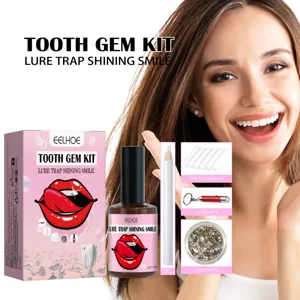 Kit de gemmes dentaires complet avec lumière UV colle et strass scintillants pour sourires.