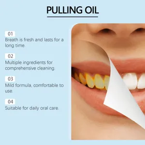 Natural oral pulling oil detail showing fresh breath and deep cleaning benefits for teeth.