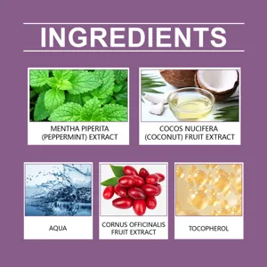 Produktinhaltsstoff-Detailtabelle mit natürlichen Pflanzenextrakten für die Mundpflege.