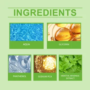 Detail view showing natural key ingredients like aqua, glycerin, and mint extract for fresh breath care.