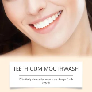 Detailed view of herbal mouthwash for teeth cleaning, oral care and keeping fresh breath.