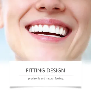 Primo piano dettagliato del kit protesi dentaria cosmetica per un sorriso naturale e comodo.