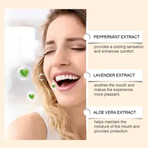 Herbal mouthwash detail showing mint, lavender and aloe vera extracts for fresh breath care.
