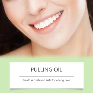 Close-up detail showcasing clean white teeth and fresh breath concept for daily oral care oil.
