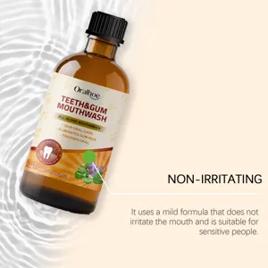 Oralhoe herbal mouthwash detailed view, gentle formula for teeth and gum care and fresh breath.