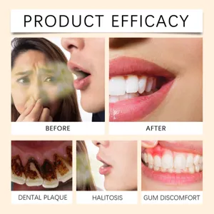 Herbal mouthwash efficacy comparison detail image showing plaque and breath care benefits.
