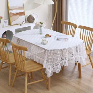 Vintage Floral Crochet Lace Tablecloth Hollow Out Rectangle Table Cover Dust-Proof Decorative Table Cloth For Home Kitchen Dining Room