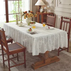 Tovaglia in Pizzo Rettangolare Bianca Stile Minimalista Francese Copritavolo Floreale Decorazione per la Casa per Sala da Pranzo