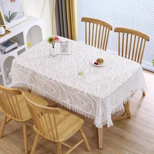 Mantel de encaje blanco elegante vintage floral cubierta de mesa para comedor en casa