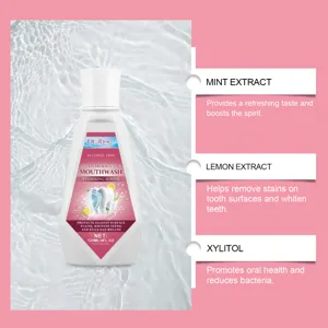 Détail de bain de bouche blanchissant Oralhoe aux extraits de menthe et de xylitol.