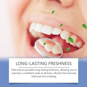 Refresh your breath with mint extract mouthwash. Gentle alcohol-free formula for daily care.