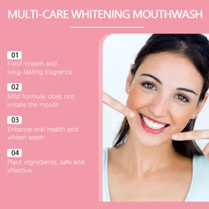 Détail de bain de bouche blanchissant soins bucco-dentaires, haleine fraîche formule douce.