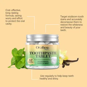 Comprimés de dentifrice Oralhoe goût menthe vanille, 62 pièces, soin buccal portable pratique.