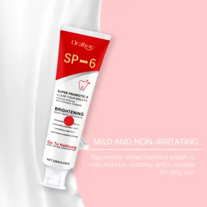 Detail de la toothpaste blanchissante probiotique Oralhoe SP-6, formule douce dents.