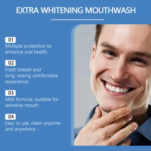 Extra whitening mouthwash for fresh breath and daily oral health care with mild formula.