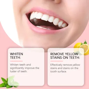 Detail dentifrice blanchiment des dents sourire éclatant et ingrédients naturels menthe.