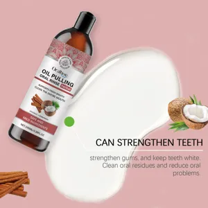 Oralhoe coconut cinnamon oil pulling oral rinse detail, fresh breath and clean teeth care 100ml