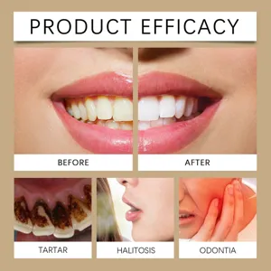 Detailed view showcasing teeth whitening effect, tartar removal, and oral care benefits.