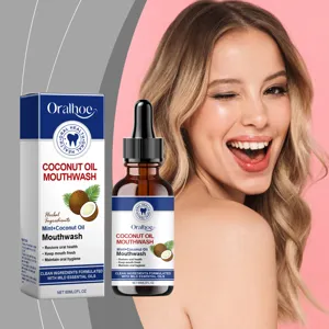 ORALHOE coconut oil mouthwash with herbal mint ingredients for fresh breath and oral hygiene.