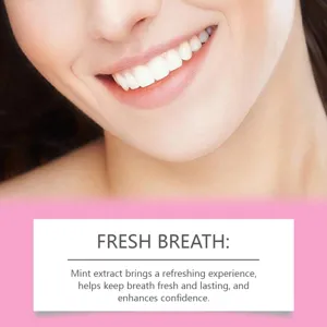 Mint extract mouthwash detail showing clean white teeth and refreshing breath benefits.