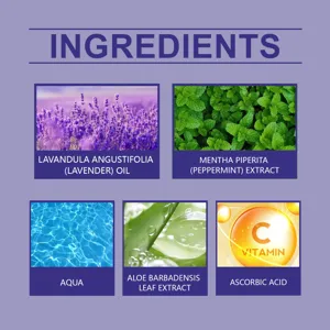 Oral care mouthwash ingredient details infographic showing natural plant extracts and vitamins.