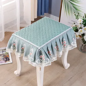 European Style Quilted Chair Cover With Lace Ruffle Anti-Slip Square Cushion Cover For Home Decor Home Kitchen Dining Chair