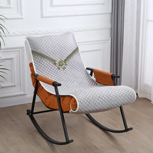 Quilted rocking chair cushion cover with elegant lace embroidery details for home comfort.