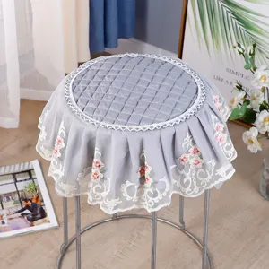 Grey round stool cover lace embroidered elastic chair cushion home decor round seat cover