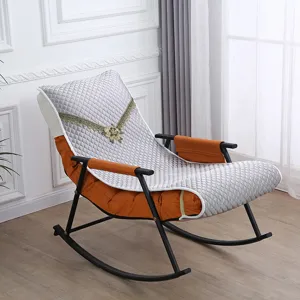 Quilted rocking chair cushion pad set with floral lace decor and orange armrest covers for comfort
