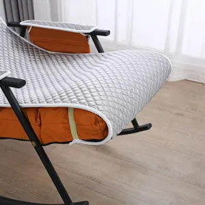 Four seasons rocking chair cushion, gray quilted cover with orange lining, comfortable nap pad.