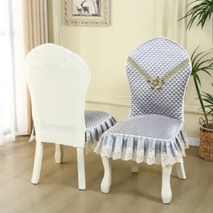 European style quilted dining chair cover elegant lace ruffle elastic backrest seat protector