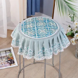 Round stool cover lace fabric quilted anti-slip elastic chair cushion home decor