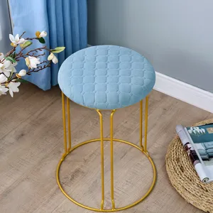 Gesteppter runder Hockerbezug blauer Sitzkissen mit goldenen Metallbeinen Heimdeko.
