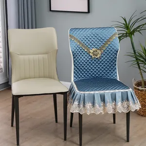 Nordique Luxe Arc Croissant Housse de Chaise de Salle à Manger Broderie Matelassée Dentelle Volant Protège-Chaise Antidérapant