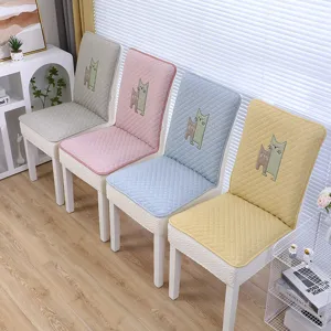 Housse de chaise de salle à manger matelassée élastique avec broderie chat, antidérapante.