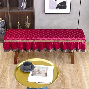 Copertura trapuntata per panca da pianoforte rettangolare sgabello con elegante pizzo dorato