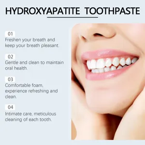 Image de détail de dentifrice à l'hydroxyapatite montrant le blanchiment et des soins bucco-dentaires.