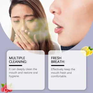Detail view of mouthwash featuring fresh breath and deep cleaning concept for daily oral care.