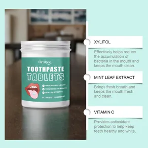 ORALHOE pastilles de dentifrice a la menthe vue detaillee avec xylitol et vitamine c active.