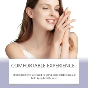 Oral care product detail showing smooth skin and fresh breath benefits for daily hygiene routine.