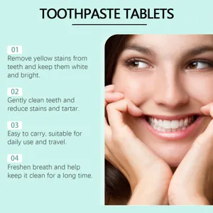 Vue détaillée de pastilles de dentifrice portables pour des dents blanches et une haleine fraîche.