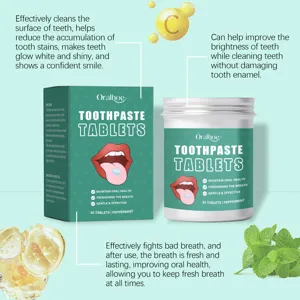 Oralhoe comprimes de dentifrice a la menthe 62pcs tablettes a macher portables pour haleine fraiche