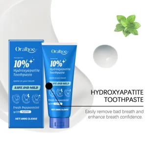 Vue detaillee dentifrice menthe Oralhoe 100g, sans fluor avec hydroxyapatite blancheur.