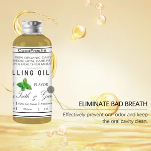 CocoFresha coconut mint pulling oil, herbal oral care mouthwash for fresh breath and teeth.