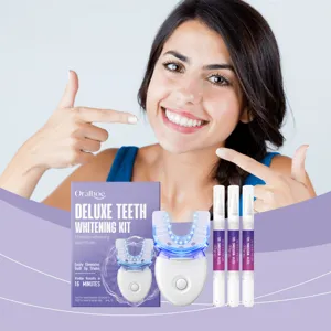 Kit de blanchiment des dents Oralhoe avec appareil LED et 3 gels pour sourire éclatant.