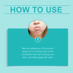 Coconut oil herbal mouthwash usage guide instruction detail graphic display clean teeth care