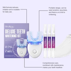 Kit de blanchiment des dents ORALHOE avec appareil LED portable et stylos de gel faciles.