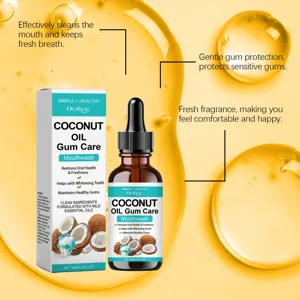 Oralhoe coconut oil mouthwash detail showing natural ingredients and fresh breath benefits.