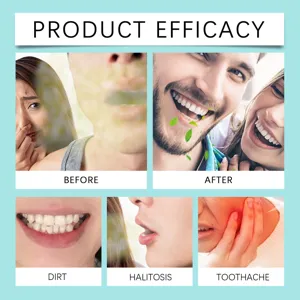 Oral care mouthwash product efficacy detail view showing breath and teeth cleaning.